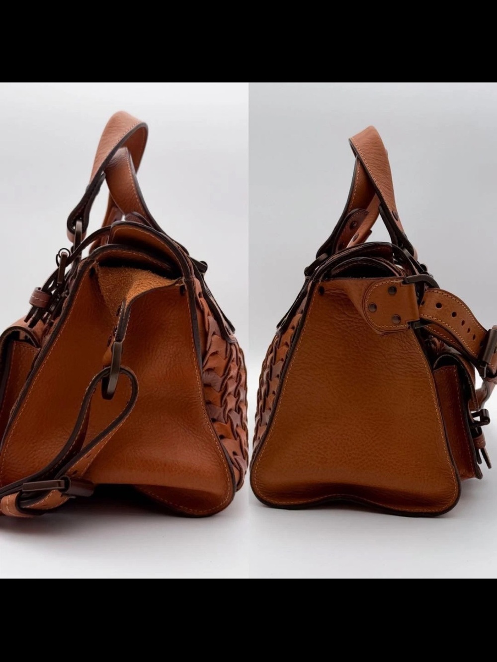 Mulberry Tan Leather Buckle-Front Braided Satchel - Picture 6 of 12